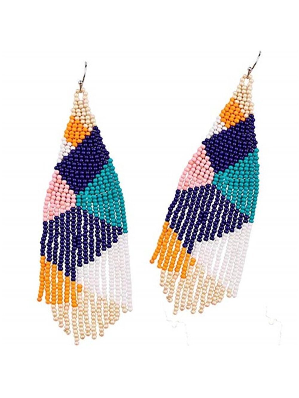 Long Beaded Fringe Drop Earrings